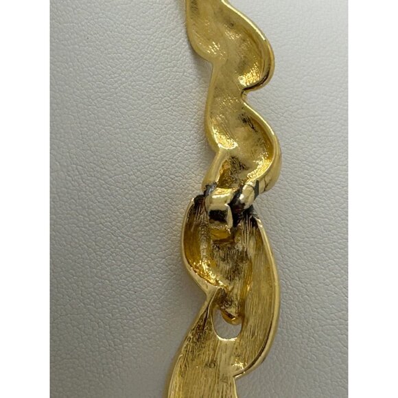 Vintage TRIFARI Gold Tone Black Enamel Modernist Leaf Link Collar Necklace 1980s - Picture 12 of 14